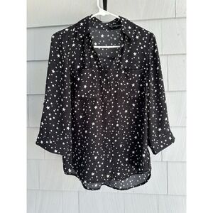 The Kooples Silk Star Print Blouse Women's S Black White‎ Button Front
